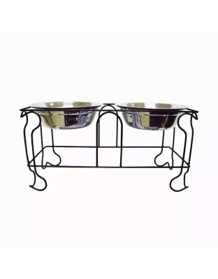 YML Wrought Iron Stand with Double Stainless Steel Feeder Bowls - Large