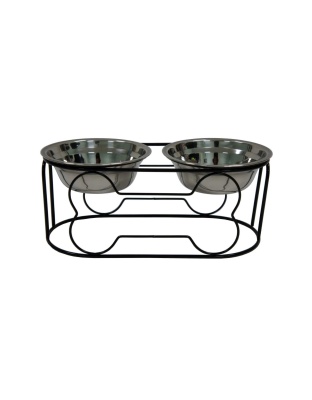 YML Wrought Iron Stand with Double Stainless Steel Feeder Bowls - Small