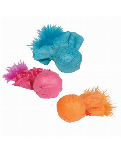 KB Paper Ball Rattlers with Feather 3pk