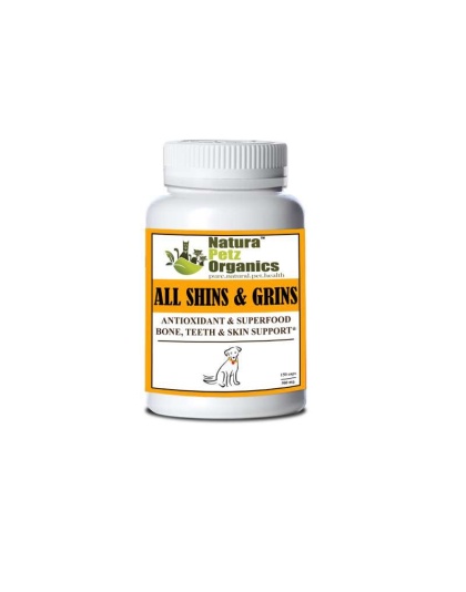 All Shins & Grins Capsules - Antioxidant Super Food Bone, Eye, Teeth & Skin Support Dog & Cat* - DOG/ 150 caps / 500 mg.