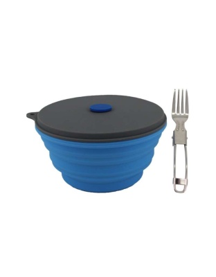 Mr. Peanut's Collapsible Silicone Camping Bowl with Lid & Foldable Fork - 30oz