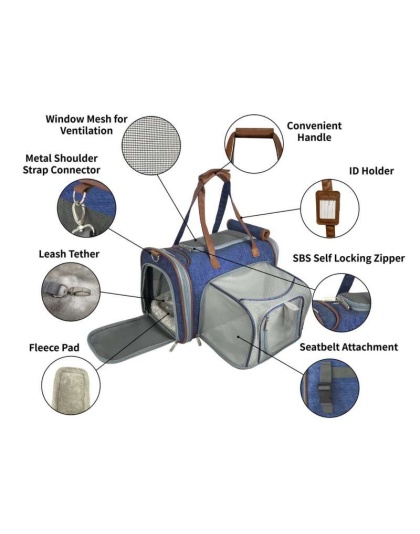 Deja Blue - Mr. Peanut's Gold Series Mini Size Expandable Pet Carrier - 16 in L x 10 in W x 10 in H