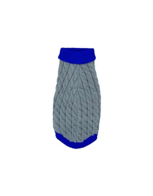 Gray With Regal Blue Fringe - Mr. Peanut's Knitted Acrylic Dog Sweaters - Small