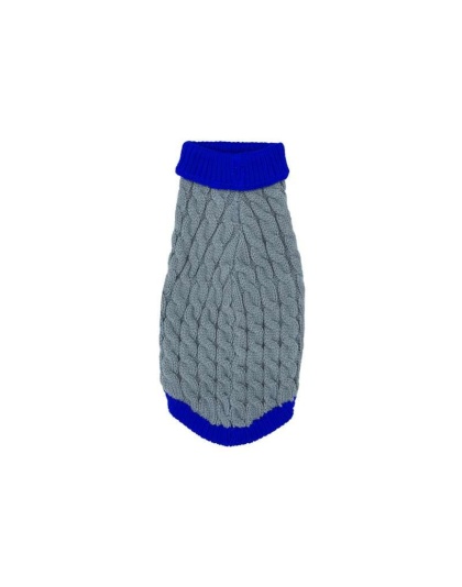 Gray With Regal Blue Fringe - Mr. Peanut's Knitted Acrylic Dog Sweaters - Medium