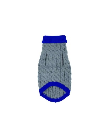 Gray With Regal Blue Fringe - Mr. Peanut's Knitted Acrylic Dog Sweaters - Medium