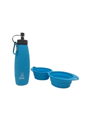 12oz Dual Sided Collapsible Bowl and 20oz Water Bottle - Mr. Peanut's Pet Feeder 2 in 1 Travel Set -