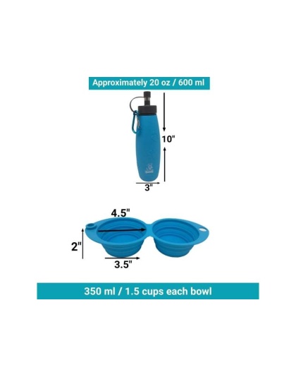 12oz Dual Sided Collapsible Bowl and 20oz Water Bottle - Mr. Peanut's Pet Feeder 2 in 1 Travel Set -