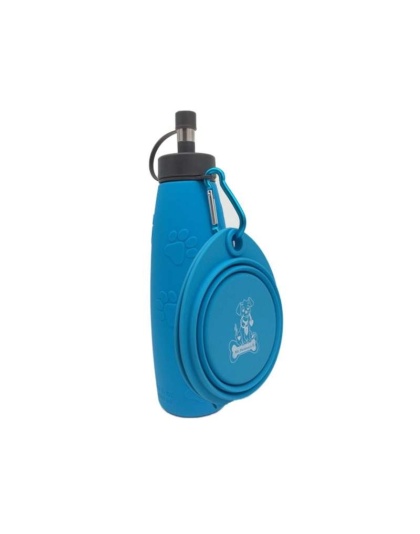 12oz Dual Sided Collapsible Bowl and 20oz Water Bottle - Mr. Peanut's Pet Feeder 2 in 1 Travel Set -
