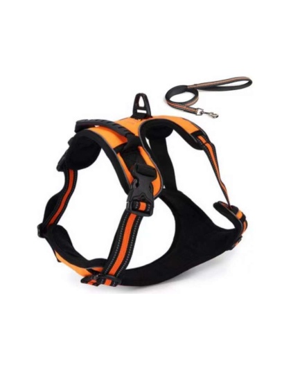 Orange - Mr. Peanut's PetTrek Reflective Pet Harness With Matching Leash - Small
