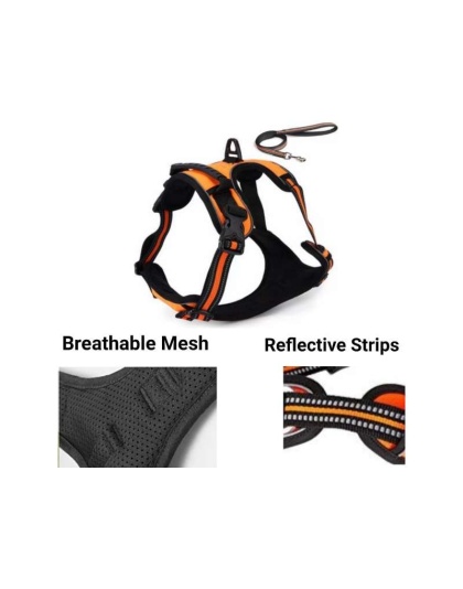 Orange - Mr. Peanut's PetTrek Reflective Pet Harness With Matching Leash - Small