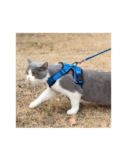 Blue - Mr. Peanut's PurrTrek Reflective Cat Harness with Matching Leash - Small