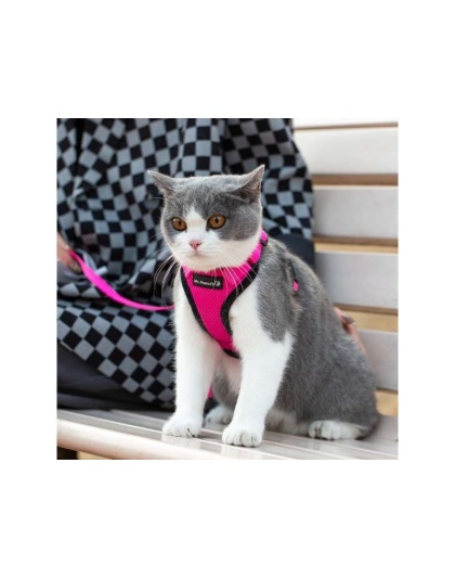 Pink - Mr. Peanut's PurrTrek Reflective Cat Harness with Matching Leash - Small