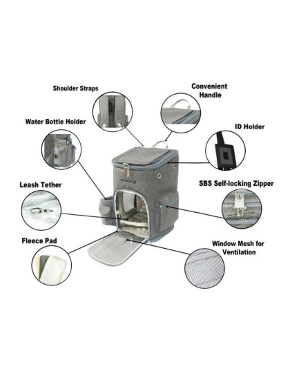 Platinum Gray - Mr. Peanut's Vancouver Series Backpack Pet Carrier for Smaller Cats and Dogs - 17 in L X 11 in W X 11 in H