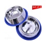 Etched Stainless Steel Dog Bowls with Blue Silicone Base