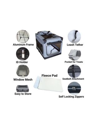 Platinum Gray - Mr. Peanut's Soft Sided Portable Pet Crate with Lightweight Aluminum Frame - Large 30X20X19 in