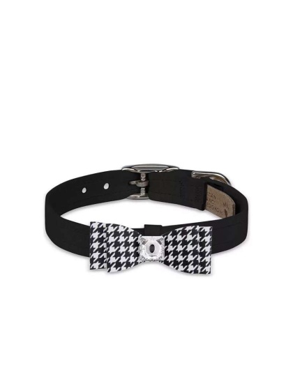 Black/Black & White Houndstooth  - Susan Lanci Designs Black & White Houndstooth Big Bow Collar - Small