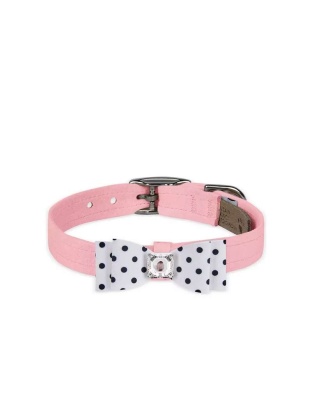 Puppy Pink/Black & White Polka Dot  - Susan Lanci Designs Black & White Polka Dot Big Bow Collar - Small