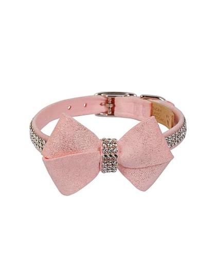Puppy Pink - Susan Lanci Designs Puppy Pink Glitzerati Nouveau Bow 3 Row Giltmore Collar - Medium