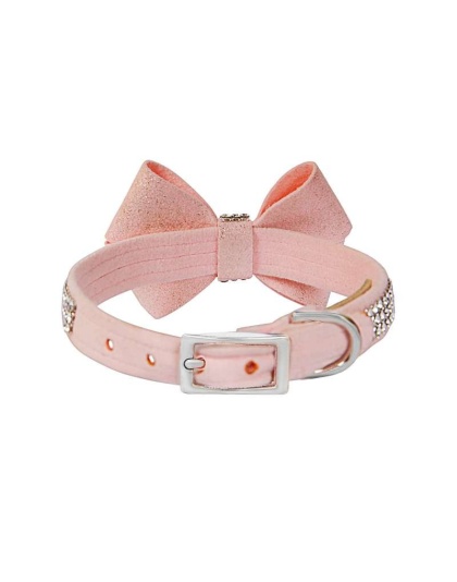 Puppy Pink - Susan Lanci Designs Puppy Pink Glitzerati Nouveau Bow 3 Row Giltmore Collar - Small