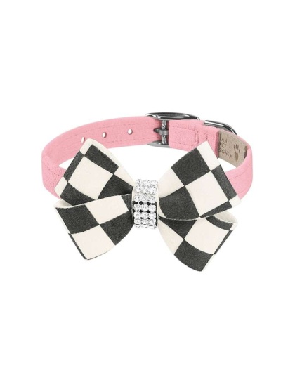 Puppy Pink - Susan Lanci Designs Windsor Check Nouveau Bow Collar - Large