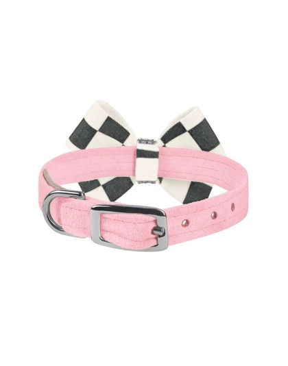Puppy Pink - Susan Lanci Designs Windsor Check Nouveau Bow Collar - Large