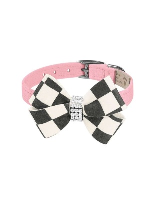 Puppy Pink - Susan Lanci Designs Windsor Check Nouveau Bow Collar - Small