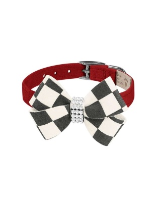 Red - Susan Lanci Designs Windsor Check Nouveau Bow Collar - TC