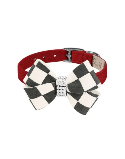 Red - Susan Lanci Designs Windsor Check Nouveau Bow Collar - TC