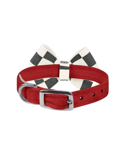 Red - Susan Lanci Designs Windsor Check Nouveau Bow Collar - TC