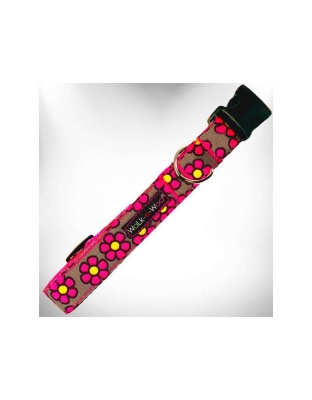 Pink Daisies on Grey - Flower Dog Collars - XS 5/8" width fits 8-12" neck