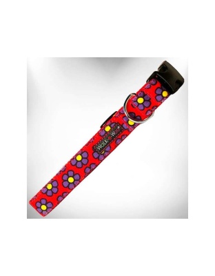 Purple Daisies on Red - Flower Dog Collars - XS 5/8" width fits 8-12" neck