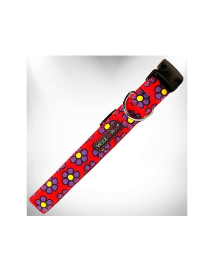 Purple Daisies on Red - Flower Dog Collars - XS 5/8" width fits 8-12" neck