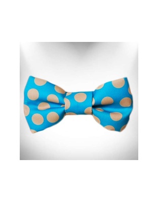 Tan Polka Dot on Turquoise  - Doggie Bow Tie Design - Large 5"x 2.5"