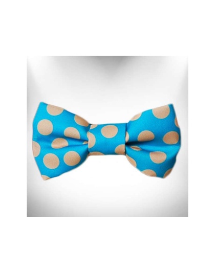 Tan Polka Dot on Turquoise  - Doggie Bow Tie Design - Large 5"x 2.5"