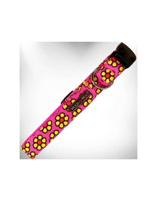 Yellow Daisies on Pink - Flower Dog Collars - XL 1.5" wide fits 18-28" neck