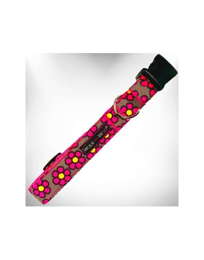 Pink Daisies on Grey - Flower Dog Collars - L 1" width fits 14-25" neck