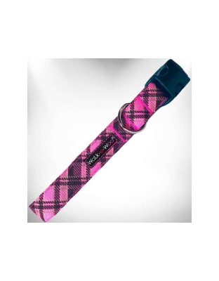 Hot Pink - Plaid Dog Collars - S 3/4" width fits 10-14" neck