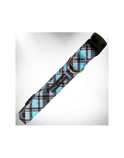 Steel Blue - Plaid Dog Collars - XS 5/8" width fits 8-12" neck
