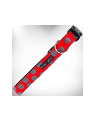 Grey Dot on Red - Polka Dot Dog Collars - XS 5/8" width fits 8-12" neck