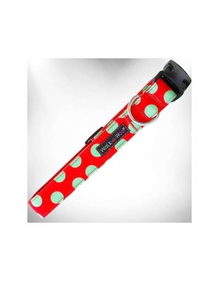 Mint Green Dot on Red - Polka Dot Dog Collars - XS 5/8" width fits 8-12" neck