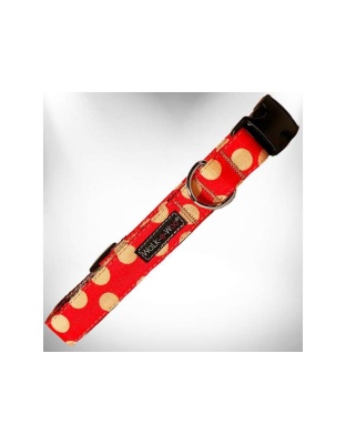 Tan Dot on Red - Polka Dot Dog Collars - XS 5/8" width fits 8-12" neck