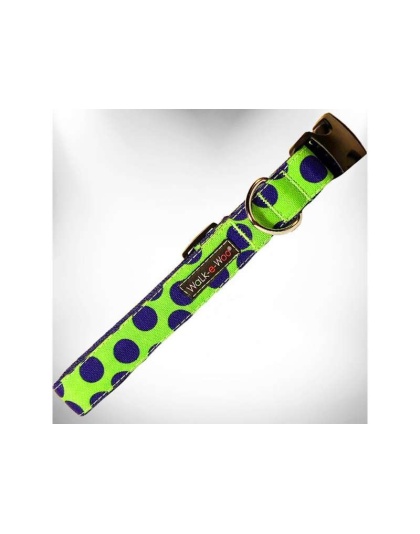 Blue Dot on Green - Polka Dot Dog - Neon Collars - XS 5/8" width fits 8-12" neck