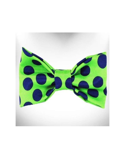 Blue Dot on Green - Polka Dot Dog - Neon Bow Tie