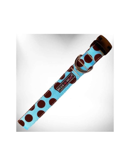 Brown Dot on Lt Blue - Polka Dot Dog Collars - S 3/4" width fits 10-14" neck
