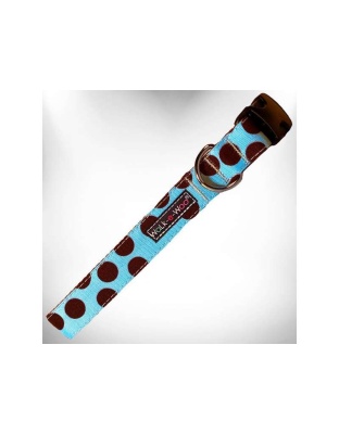 Brown Dot on Lt Blue - Polka Dot Dog Collars - XS 5/8" width fits 8-12" neck