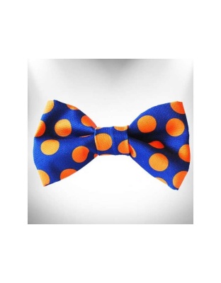 Orange Dot on Blue - Polka Dot Dog Bow Tie