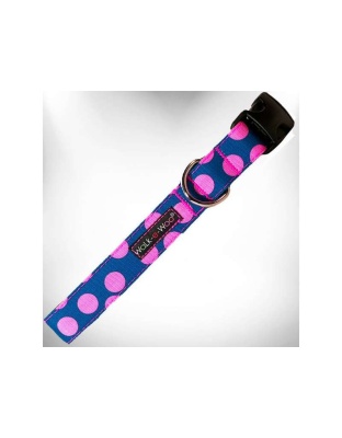 Pink Dot on Blue - Polka Dot Dog Collars - XS 5/8" width fits 8-12" neck