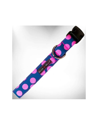 Pink Dot on Blue - Polka Dot Dog Collars - XS 5/8" width fits 8-12" neck