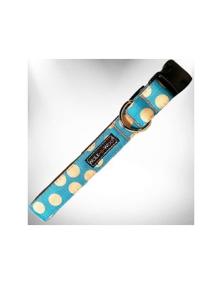 Tan Dots on Turquoise - Polka Dot Dog - Tan Dots Collars - XS 5/8" width fits 8-12" neck