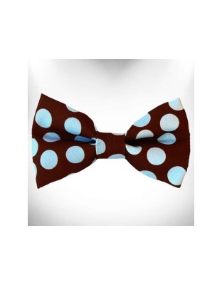 Blue Dot on Brown - Polka Dot Dog Bow Tie